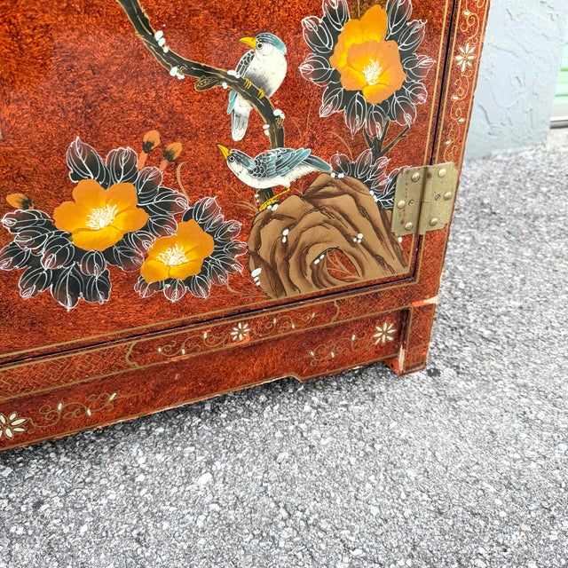 Red Vintage Chinese Red Hand Painted Armoire/Caninet For Sale - Image 8 of 11