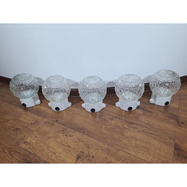 Vintage Wall Lamps with Glass Spheres on White Ceramic Base, 1970s, Set of 5 For Sale - Image 14 of 18