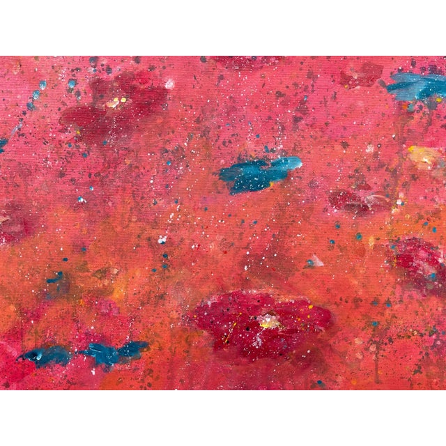 Angela Wakefield Abstract Turquoise & Red Flowers on Pink Background - Unique Original Art by British Contemporary Artist, 2021 For Sale - Image 4 of 13
