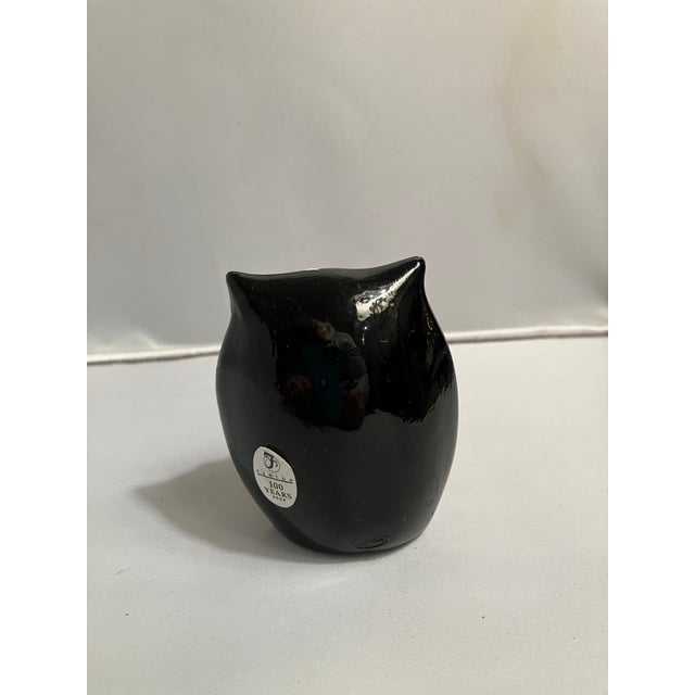 Fenton Art Glass Company Artist Signed, Black Glass Fenton Owl Paperweight Figure For Sale - Image 4 of 4