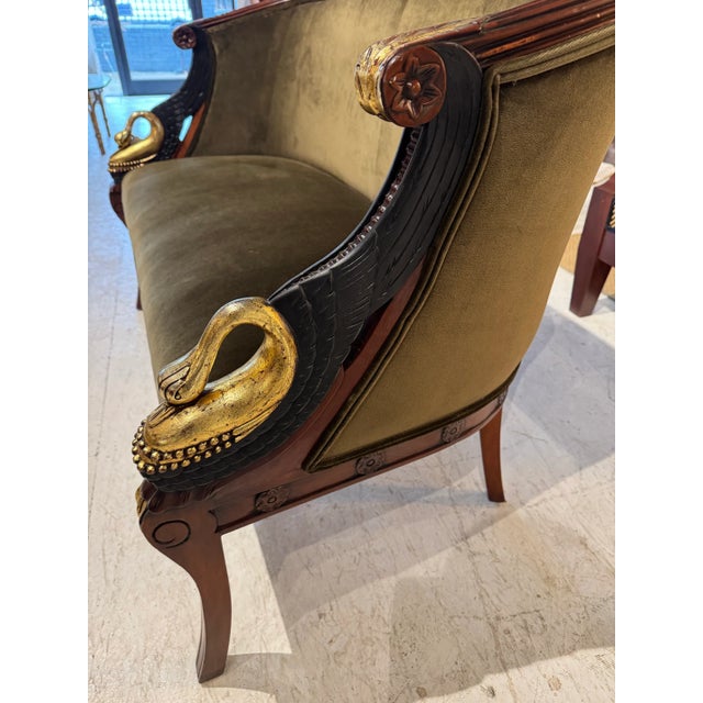 Empire-Style Swan Settee in Olive Velvet For Sale - Image 9 of 11