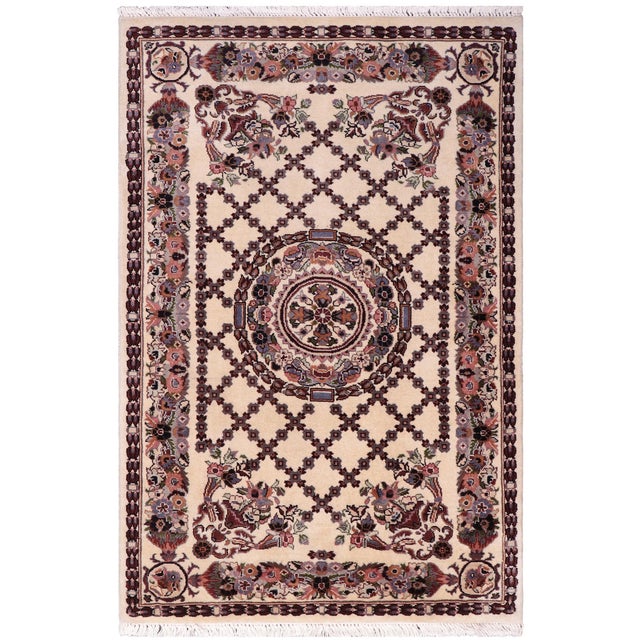 Shabby Chic Pak-Persian Ivory/Blue Wool Rug - 2'7'' X 4'3'' For Sale - Image 9 of 9