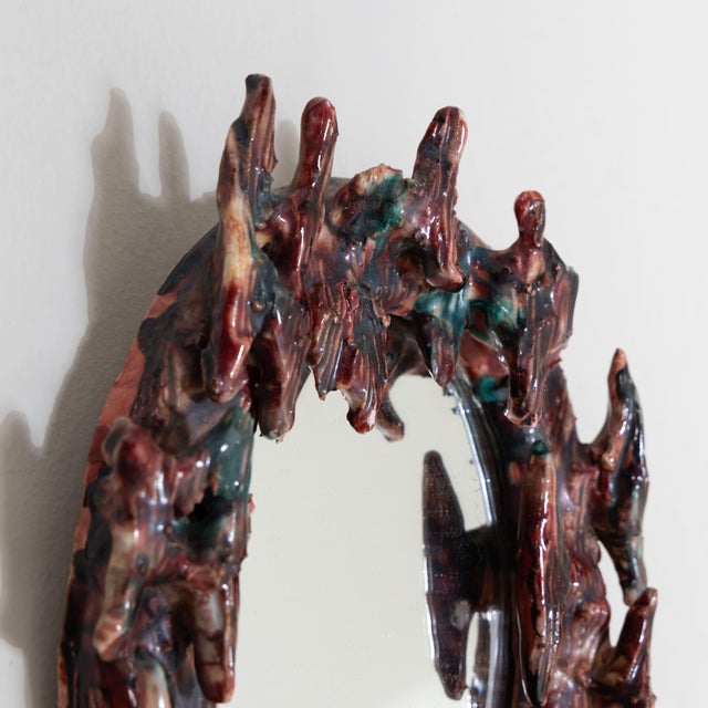 Ceramic Wall Mirror with Red Ceramic Frame, 1960s For Sale - Image 7 of 9
