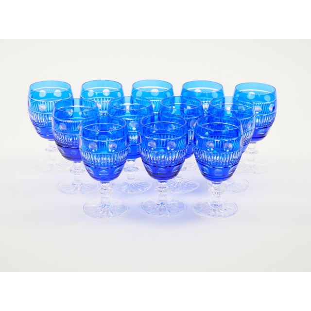 Large Val Saint Lambert Cobalt Blue Crystal Wine and Water Service for 12 People For Sale In New York - Image 6 of 14