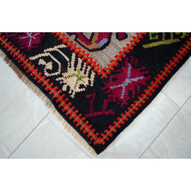 Handwoven Turkish Kilim Rug Anatolian Tribal Magenta Rug - 6′2″ X 13′3″ For Sale - Image 9 of 12