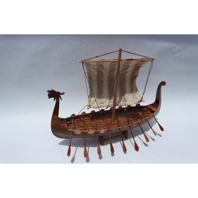 Hand-Carved Viking Longship Model - Nautical Statement Decor for Coastal & Modern Interiors For Sale - Image 10 of 15