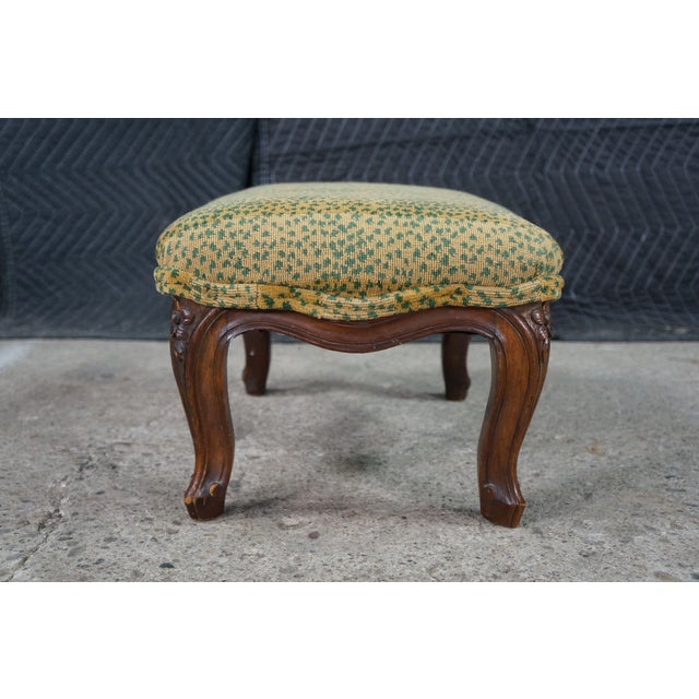 Antique Louis XV French Provincial Walnut Foot Stool Ottoman & Pillow Leopard For Sale - Image 10 of 17