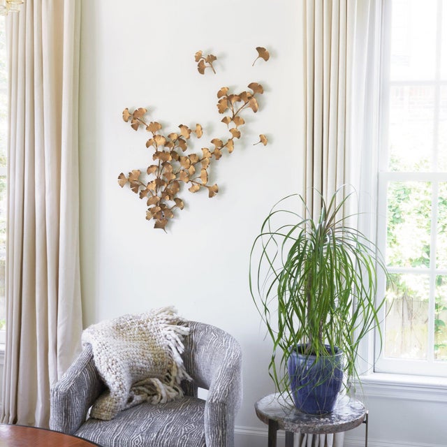 Metal Aged Silver Ginkgo Wall Sculpture For Sale - Image 7 of 11