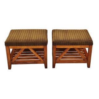 Transitional Teak Ottomans - a Pair For Sale