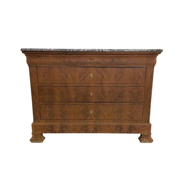 19th Century Louis Philippe Bleached Burled Walnut & Grey Marble Top Commode For Sale - Image 12 of 13