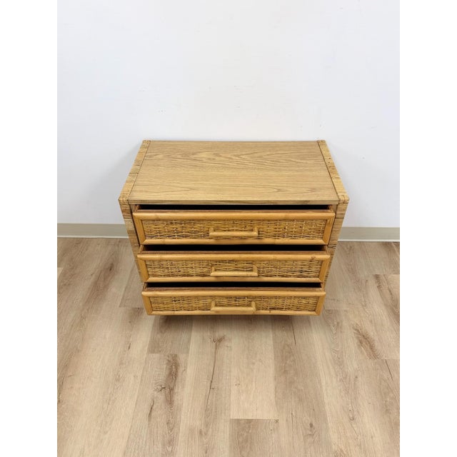 Vintage Chest Coastal Wicker Rattan Three Drawer Boho Hollywood Regency Dresser For Sale - Image 11 of 13