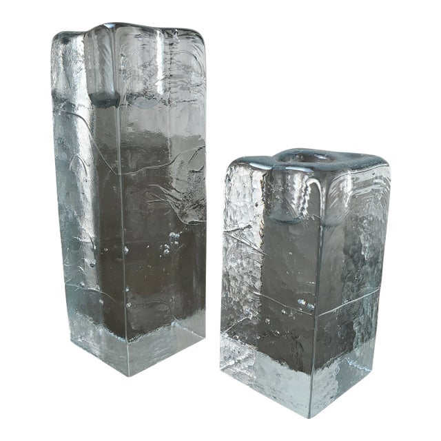 Pair of Vintage Blenko-Style Candlesticks For Sale