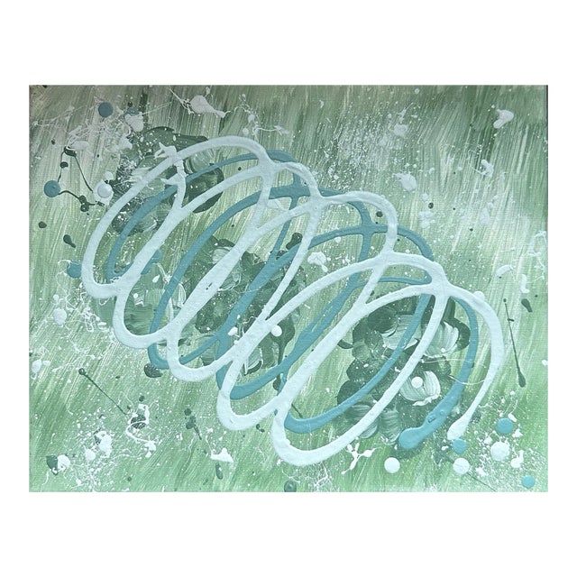 Erin Simon Original “Imperfections” “Greens on Green” Abstract Painting on Canvas For Sale