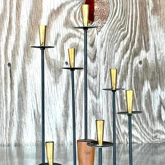 Wood Vintage MCM Wood and Metal Candelabra For Sale - Image 7 of 13