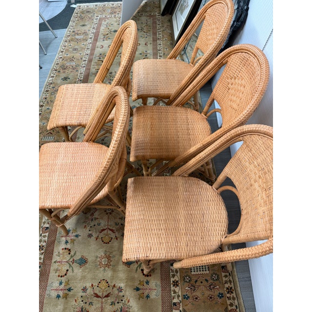 Serena & Lily Sunwashed Rivera Rattan Dining Side Chairs, Set of Five For Sale - Image 9 of 12
