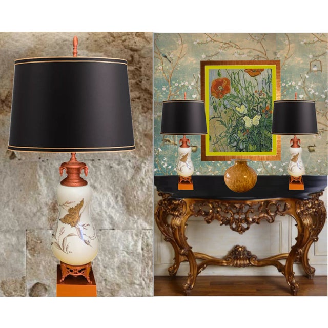 Vintage White Ceramic Gold Butterfly Table Lamps - a Pair For Sale - Image 11 of 12