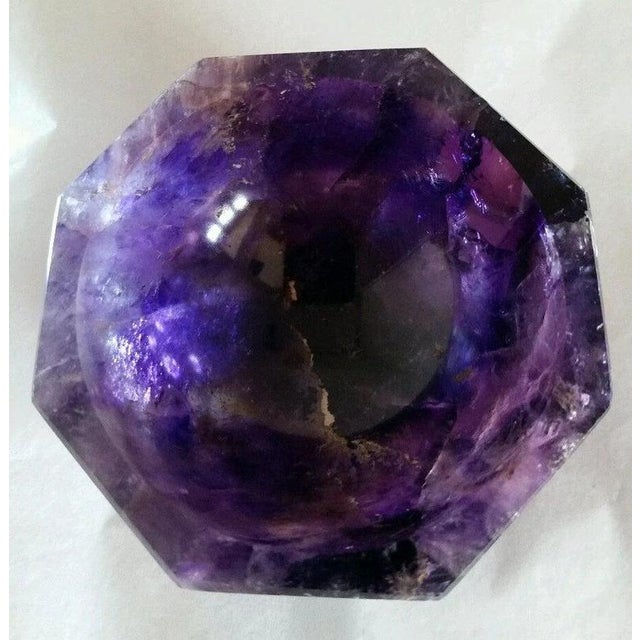 Antique Octagonal Amethyst Quartz Crystal Decorative Bowl For Sale - Image 3 of 7
