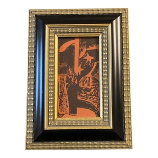 1960’s Original Vintage Abstract Linoleum Block Print Framed For Sale