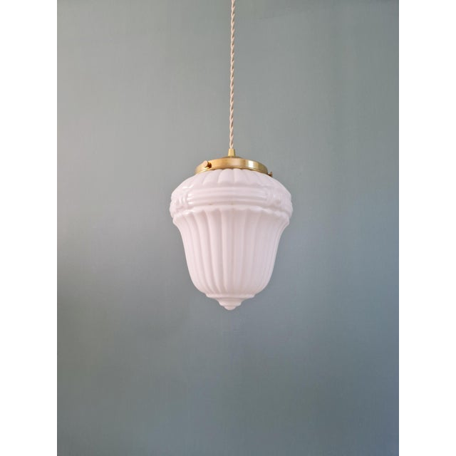 Art Deco Pendant Light in Pressed Molded Milk Glass, 1920s For Sale - Image 9 of 11