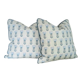 Schumacher Mia Tulip 22" Pillows in Mineral and Blue- Set of 2 For Sale