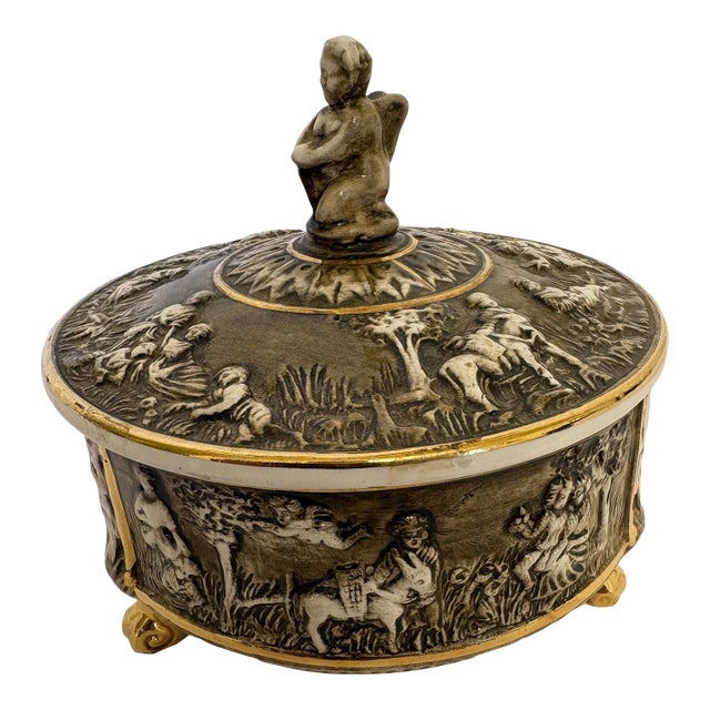 Mid-Century Capodimonte Style Italian Porcelain Lidded Jewelry/Trinket Box, 1970's For Sale