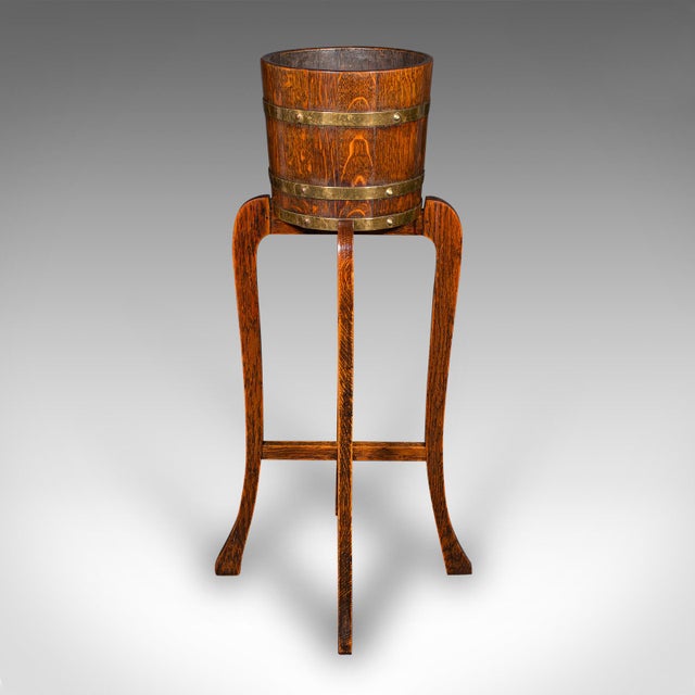 1910's Antique Coopered Barrel Jardiniere Stand For Sale - Image 6 of 10