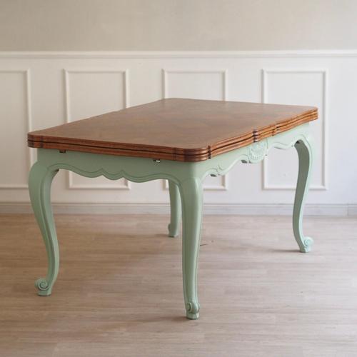 French Country Style Mint Green Dining Table with Inlaid Top, 1920s For Sale - Image 3 of 18