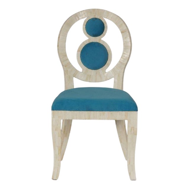 Bone Inlay Chair With Velvet Upholstery For Sale