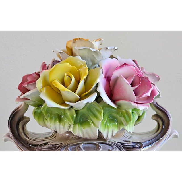 Vintage Italian Capodimonte Porcelain Rose Centerpiece Basket For Sale - Image 9 of 18
