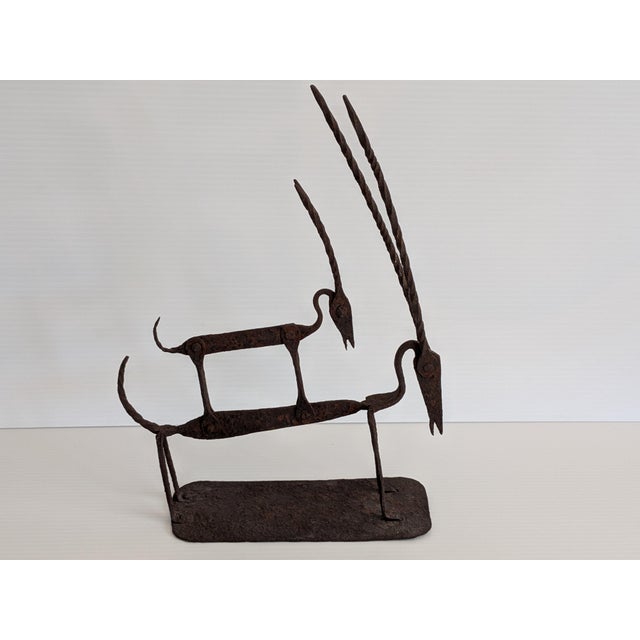 Tribal Vintage Bombara Tribe Oxidized Iron Antelopes Figurine For Sale - Image 3 of 6