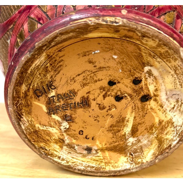 Ceramic Large Italian Aretini Pottery Vase, Red & Gold Enamel Relief Decoration, Arezzo For Sale - Image 7 of 18