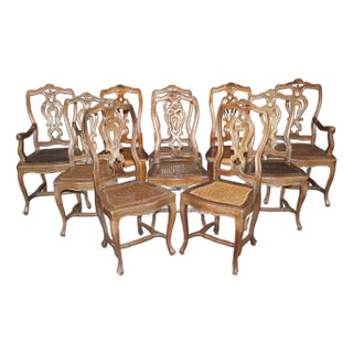 Nice Set of 10 Italian-Made Walnut Louis XV Cane Dining Chairs Circa 1920 For Sale