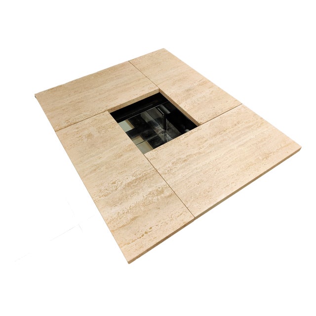 Vintage Travertine Hidden Bar Coffee Table, 1970s For Sale