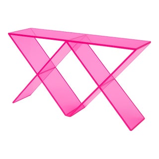 Acrylic X Console Table Neon Pink For Sale