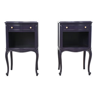 Drexel French Louis XV Style Dark Plum Nightstands, Pair | Newly Refinished For Sale