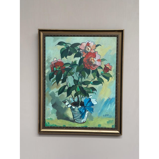 Original swedish oil on panel – “still life with flower motif in pot” by g. Källbom – signed – framed – 50 × 67 cm (19.7"...