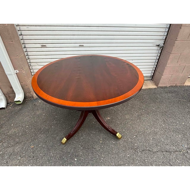 Stickley Georgian Style Inlaid Mahogany Pedestal Base Dining Table or Center Table For Sale - Image 13 of 13