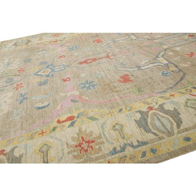 Apadana's Modern Sultanabad Designed Wool Rug Handmade in Ligth Brown For Sale - Image 10 of 10