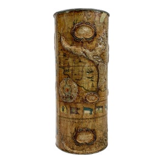 Vintage World Map Raised Relief Umbrella Stand For Sale