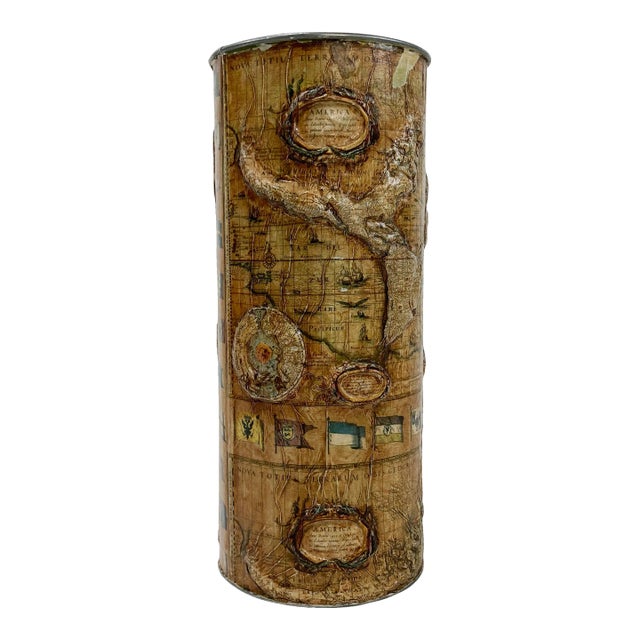 Vintage World Map Raised Relief Umbrella Stand For Sale