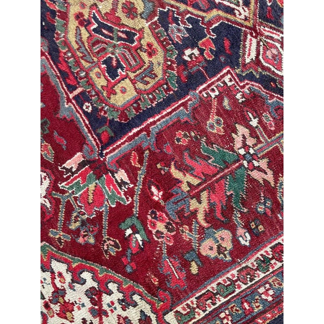 1950s Vintage Heriz Slate-Teal Rug 11.4 x 13.8 For Sale - Image 5 of 10