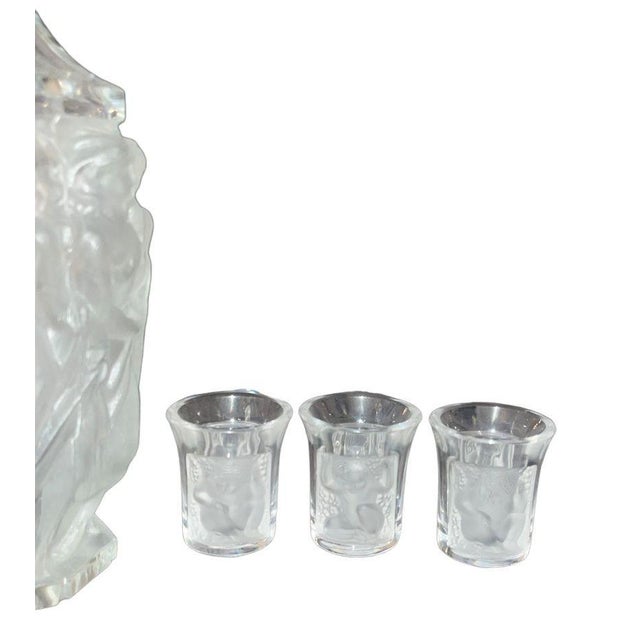 Glass Lalique Frosted Glass Decanter With Three Shot Glasses, France, 1930's. For Sale - Image 7 of 9