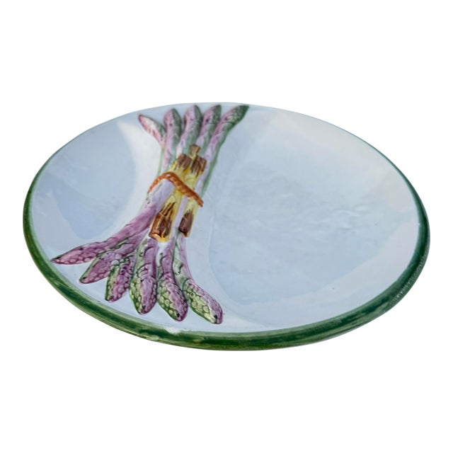 1960s Portuguese Majolica Purple Asparagus Divided Plate For Sale