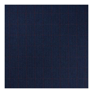 Schumacher Thompson Merino Windowpane Fabric In Navy For Sale