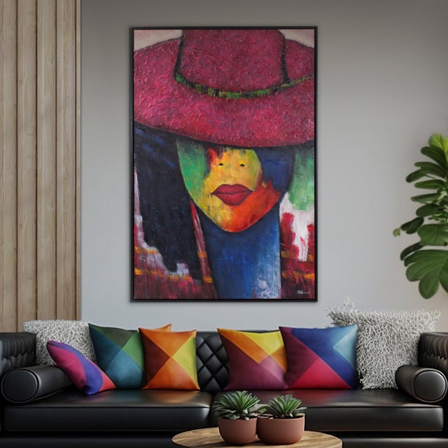 Lady in Red Hat - Original Painting For Sale In Chicago - Image 6 of 6