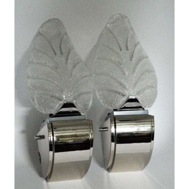 1990s Lightolier Scalini Art Deco Modern Chrome Glass Leaf Shade Wall Sconces - a Pair For Sale - Image 11 of 11