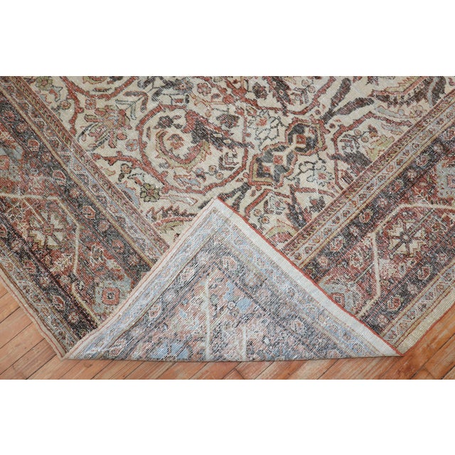 Antique Worn Ivory Persian Mahal Rug For Sale In New York - Image 6 of 11