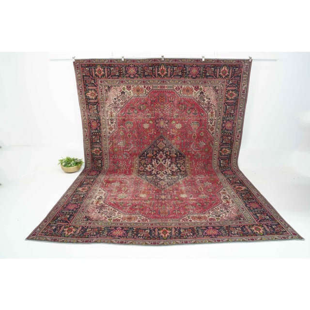 Textile 1970s Vintage Persian Handmade Wool 10x13 Red Area Rug For Sale - Image 7 of 13