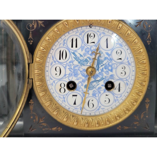 Late 19th-Century French Neo-Grec Black Slate Mantel Clock by Japy Frères For Sale In West Palm - Image 6 of 16