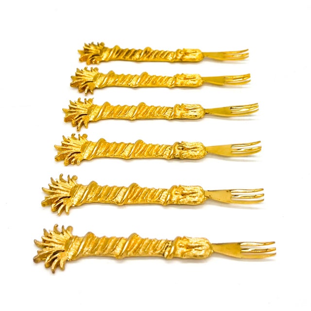 Mid 20th Century Mid Century Florentine Gold Gilt Canapé / Hors d'Oeuvres Forks – Set of 6 in Original Box – Hollywood Regency / Italian Provincial For Sale - Image 5 of 11